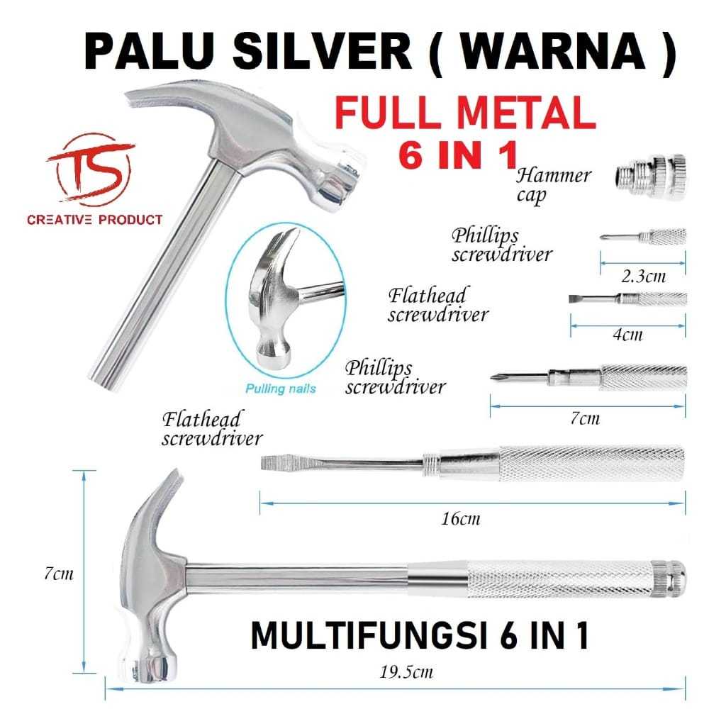 PALU EMAS ( WARNA ) MULTIFUNGSI 6 IN 1 PALU SILVER ( WARNA ) PALU MULTIFUNGSI OBENG MULTIFUNGSI HAMM