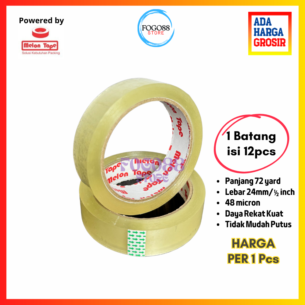 

Lakban Bening Kecil OPP Packing 24mm x 72yard Lakban Melon Tape isolasi / lakban / isolatip Lakban Kado