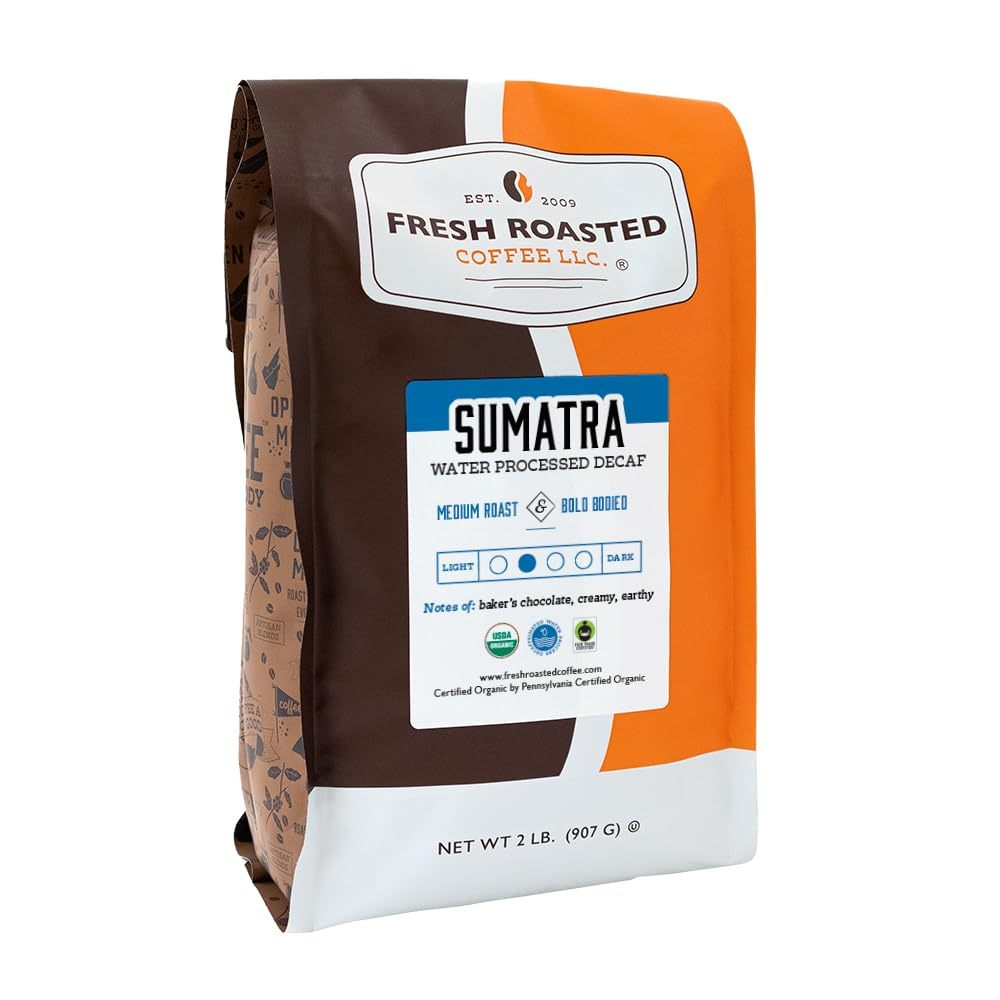

Fresh Roasted Coffee, Organic Sumatra Water-Processed Decaf | 100% Single Origin, USDA Organic, Kosher | Medium Roast 2 lb (32 oz) Whole Bean
