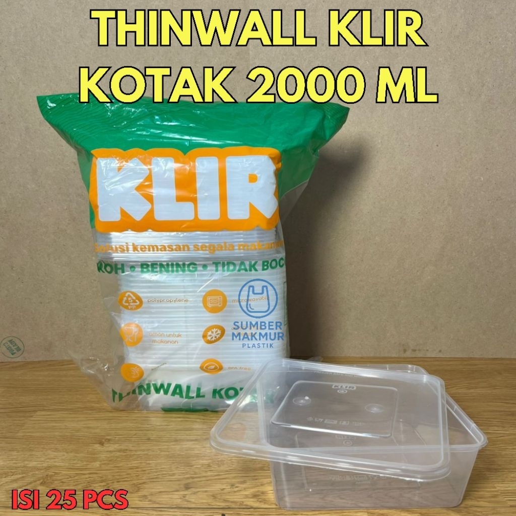 Thinwall Klir Kotak 2000ml Klir / Thinwall Square / Kotak Kecil / Food Grade Isi 25 Pcs