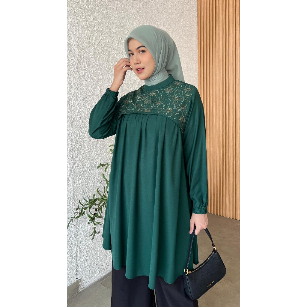 TUNIK GAZELA KNIT / BORDIR / BAJU WANITA MUSLIM/ WARNA FASHION/ GROSIR TANAH ABANG