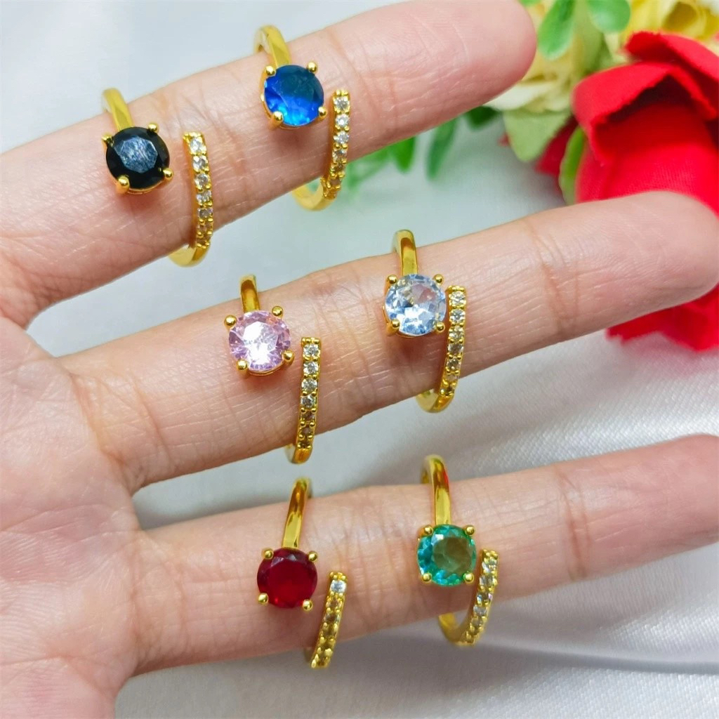 Cincin Wanita Lilit Batu Permata Warna Indah Gold Warna Kuning Medan Mewah Simpel Elegant