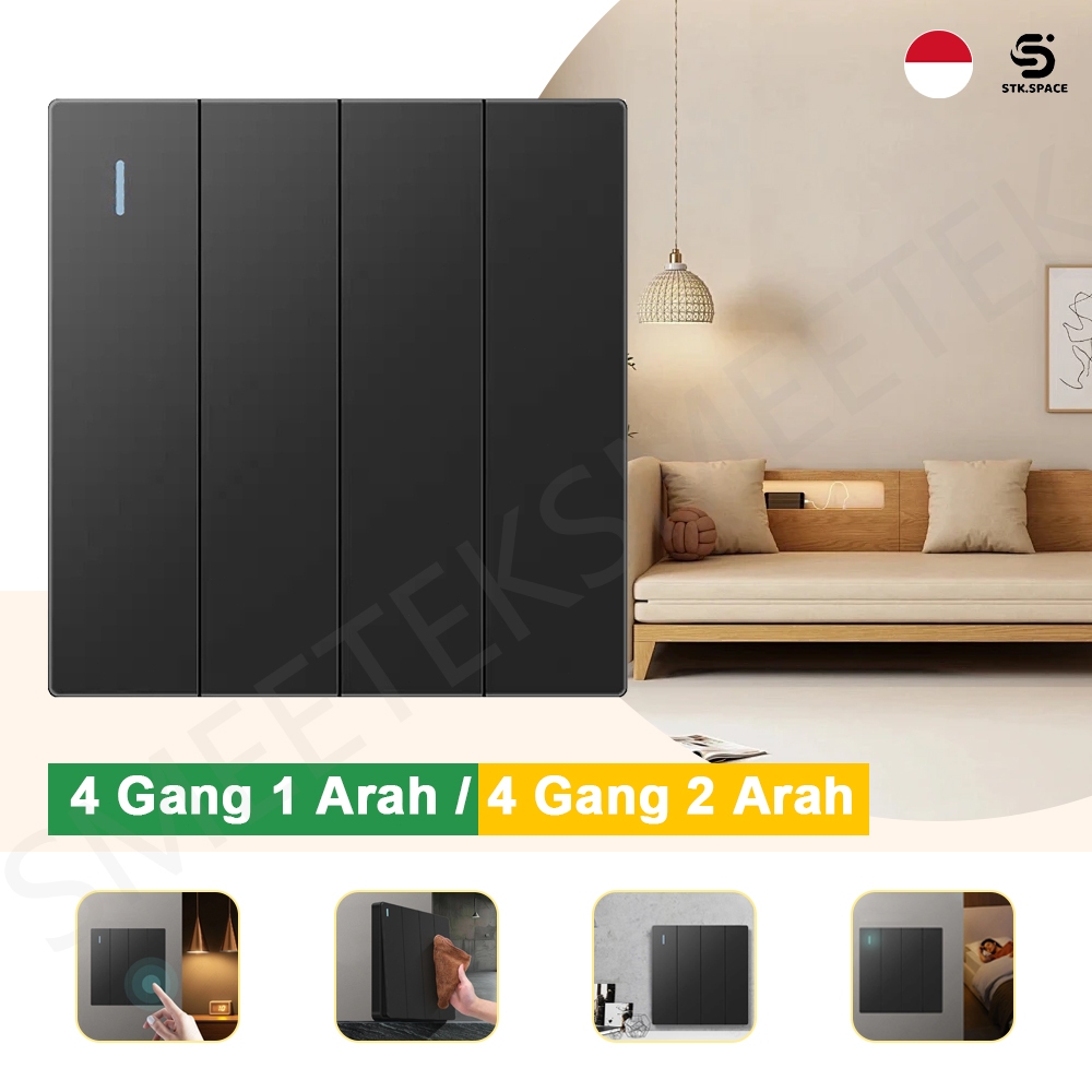 STK Saklar Aesthetic Dinding Saklar On Off Lampu Saklar Colokan listrik Saklar 4 Gang Rumah Hitam