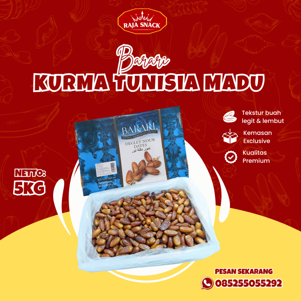 

Kurma Tunisia Madu Barari Premium 1Kg dan 500gr Premium Oleh-oleh Umroh Haji