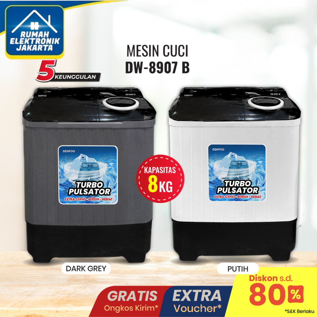 Denpoo Mesin Cuci 2 Tabung DW 8907B
