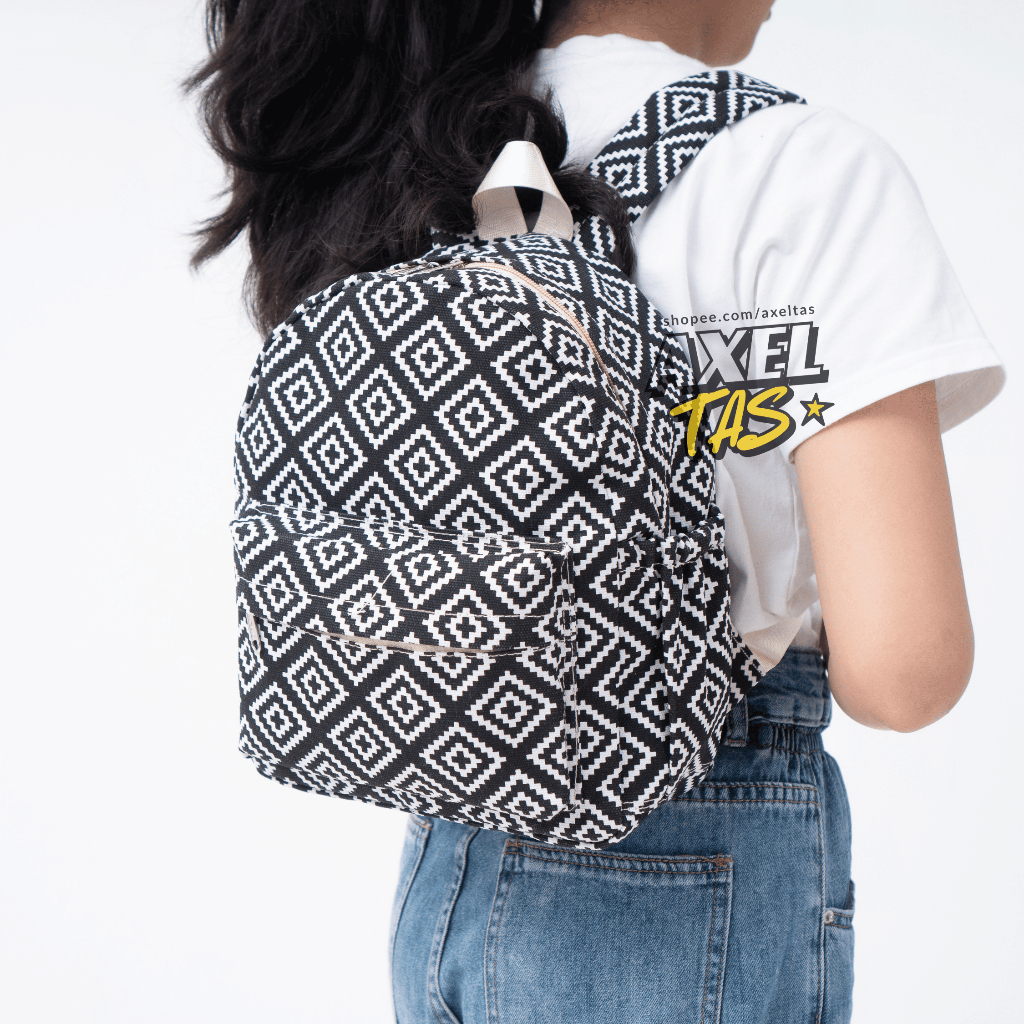 Axel Tas Ransel Wanita Mini Backpack Stylish Bahan Kanvas Tas Sekolah Cewek Kecil