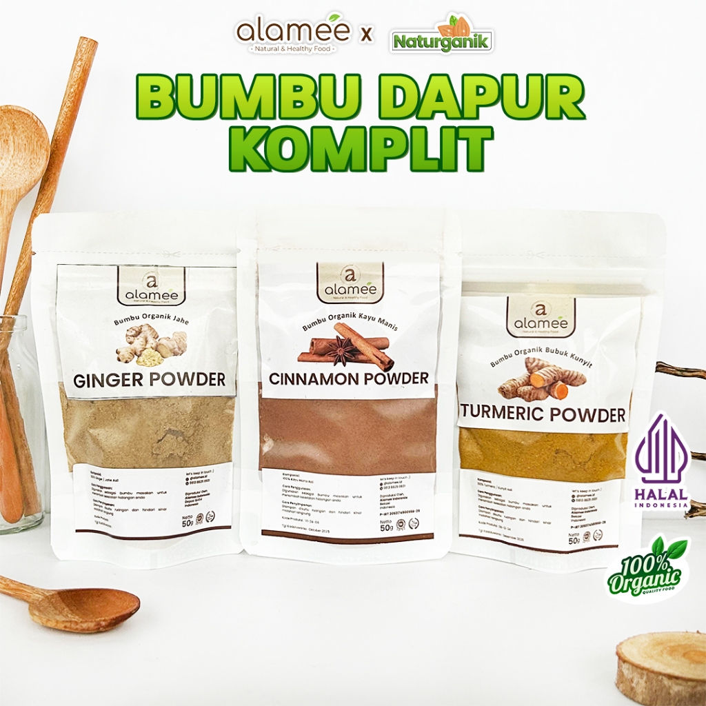 

ALAMEE Bumbu Dapur Bubuk 50gr Lada Hitam Kunyit Jahe Bawang Merah Bombay Cabe Organik Naturganik