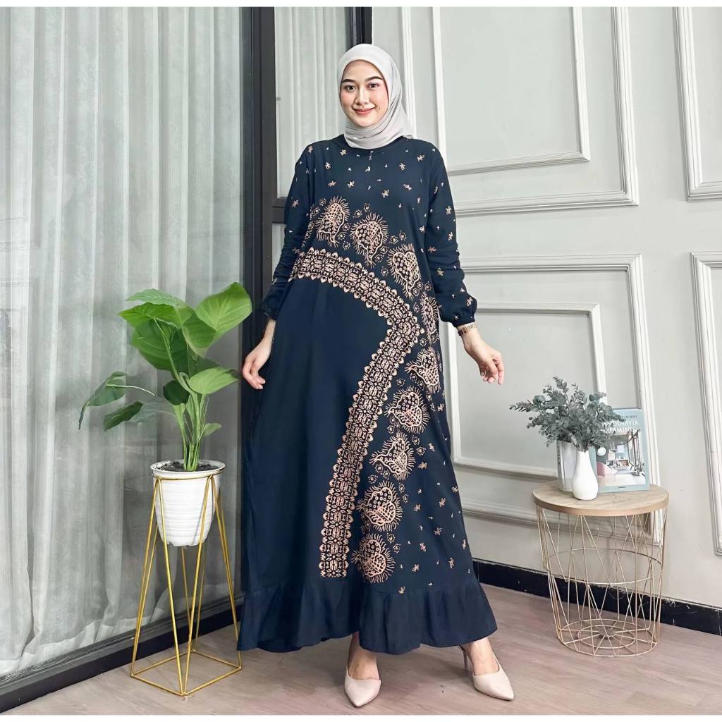 Lesti Dress Rayon Rempel Busui Lengan Panjang Homedress Batik Adem Tebal Nyaman