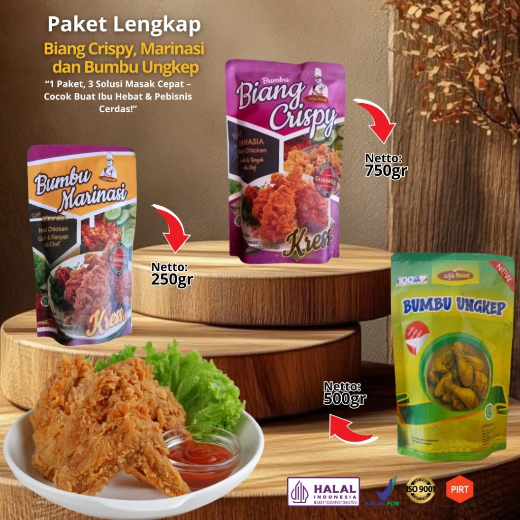 

Paket Bumbu Lengkap Alifafood - Biang - Marinasi - Ungkep - Siap Pakai BPOM Halal Friedchcken