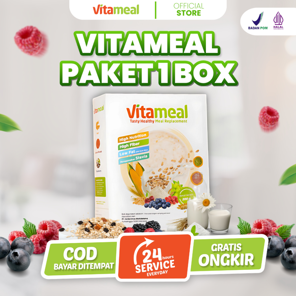 

PAKET 1 BOX Vitameal Sereal Herbal Sehat Diabetes Kebas Kesemutan Diet Gerd Kolesterol Hipertensi VITAMIEL HERBAL