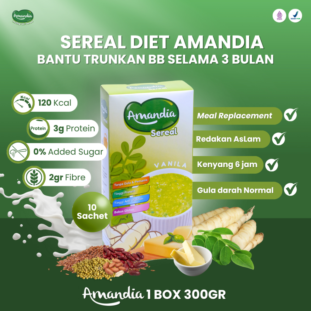 

Amandia Sereal Makanan Sehat Rendah Gula Bantu Sukseskan Diet Sudah Halal & BPOM