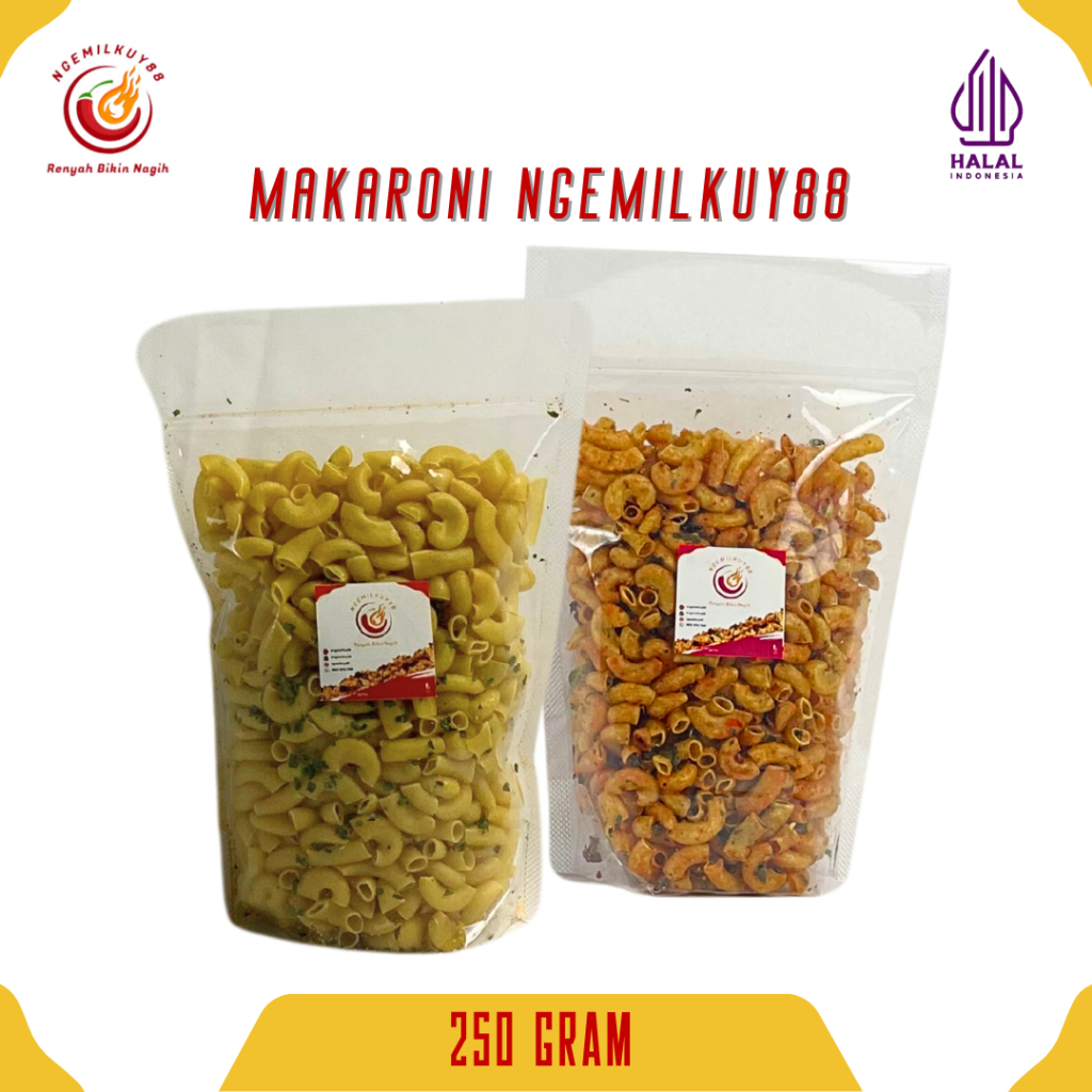 

Makaroni Pedas Daun Jeruk 250Gram Makaroni Pedas Bumbu Cikruh Cemilan Pedas Snack Pedas Ngemilkuy88_