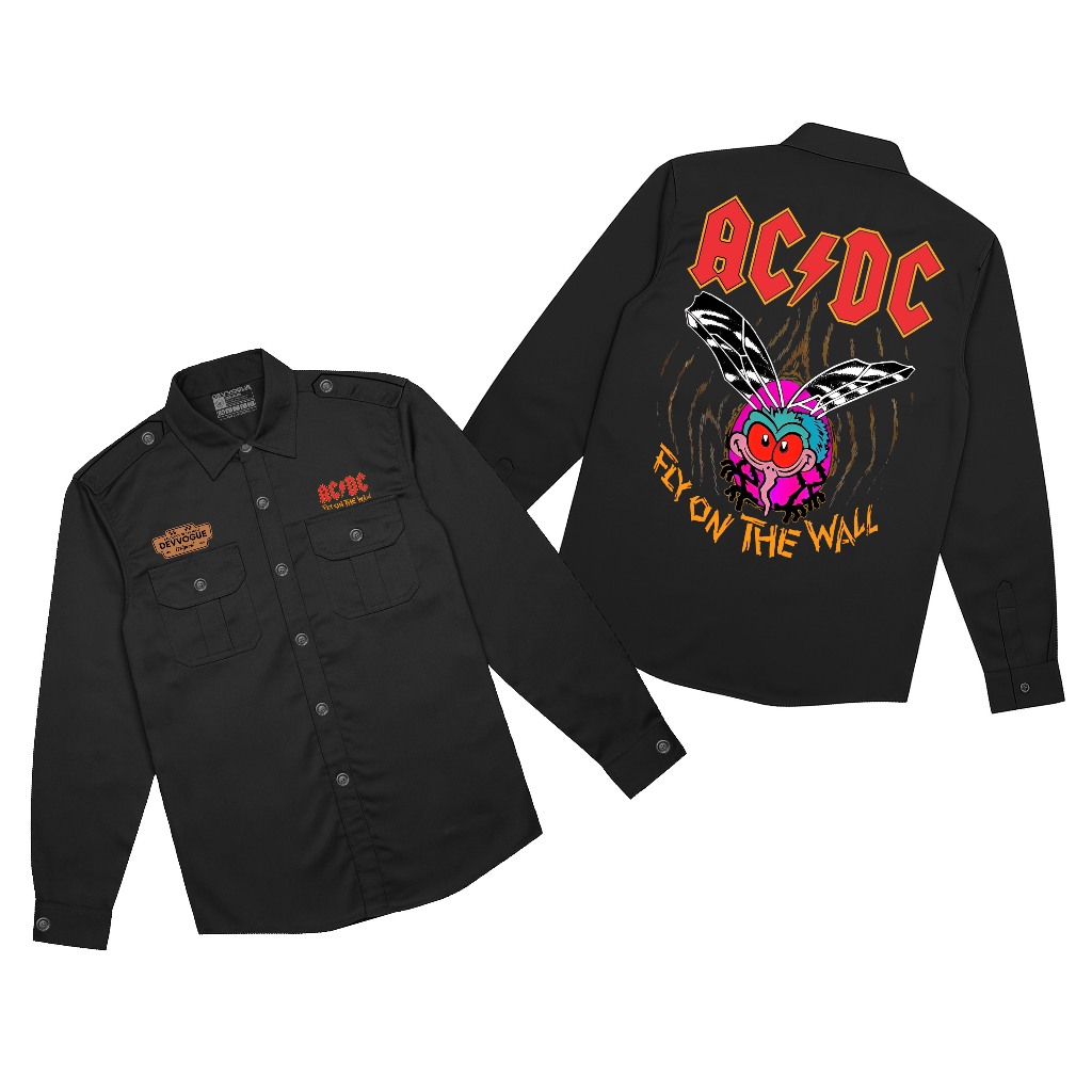 Devvogue Workshirt Pria Acdc Fly Pdh Lengan Panjang Bahan American Drill