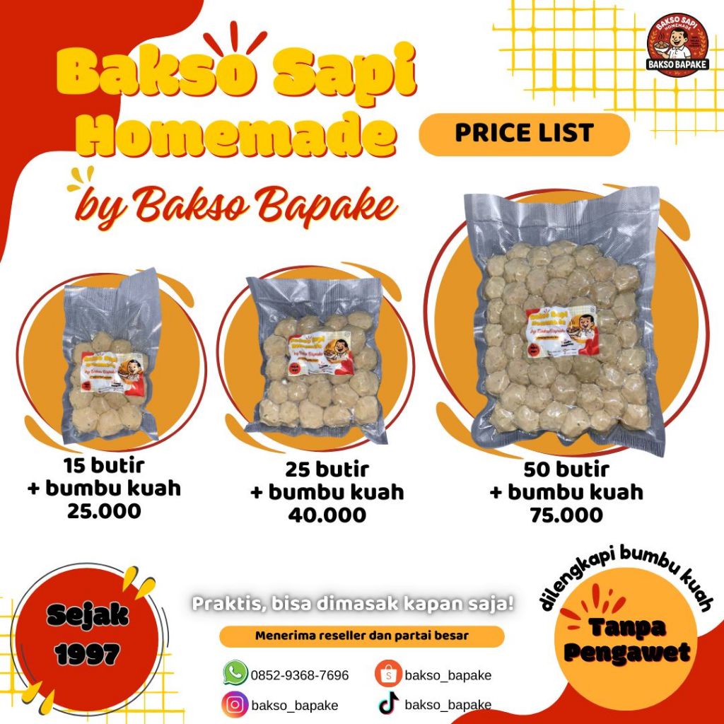 

Bakso Sapi Vacuum Frozen Tanpa Pengawet Homemade by Bakso Bapake - dilengkapi bumbu kuah