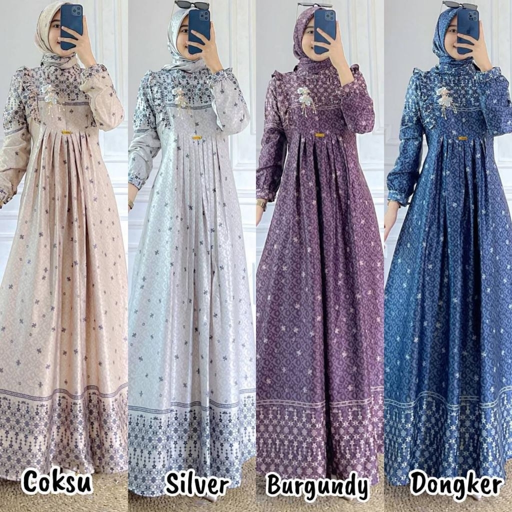 Setelan  Gamis Hijab Khalisa | Bahan Dior Silk | Busui Friendly | Hijab | Setelan Gamis Elegan Premi