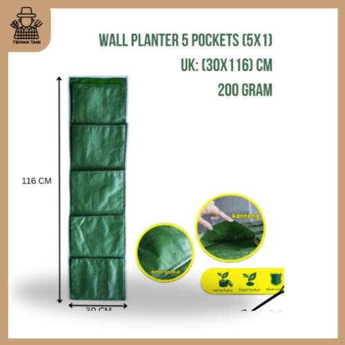 Wall Planter Bag 5 Kantong Pot Dinding Hijau Planter Bag Vertical / Wall Planter Bag Dinding