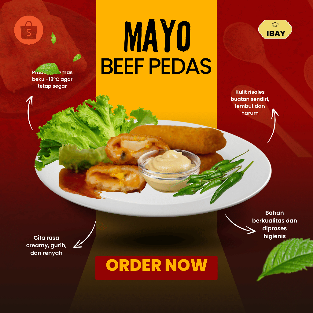 

Risoles Frozen IBAY | MAYO BEEF PEDAS | Isi 6 | Camilan Beku Enak Siap Goreng | Risol Homemade Kriuk | Snack Frozen Halal Bandung