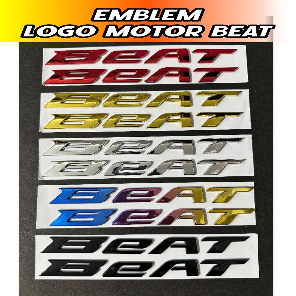 emblem motor honda beat kanan dan kiri / emblem beat timbul 3d chrome merah biru gold / honda beat