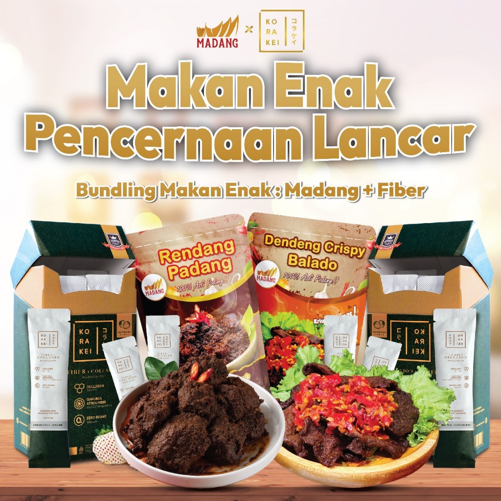 

MADANG X KORAKEI - Bundling Hemat Rendang Padang & Dendeng Krispy Balado + Fiber Korakei