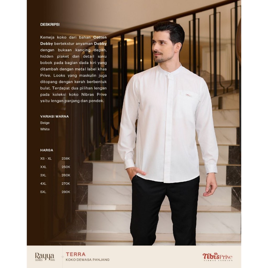 TERRA KOKO WHITE / KOKO LENGAN PANJANG / NIBRAS KOKO TERRA / BAJU KOKO LENGAN PANJANG / KOKO WARNA P