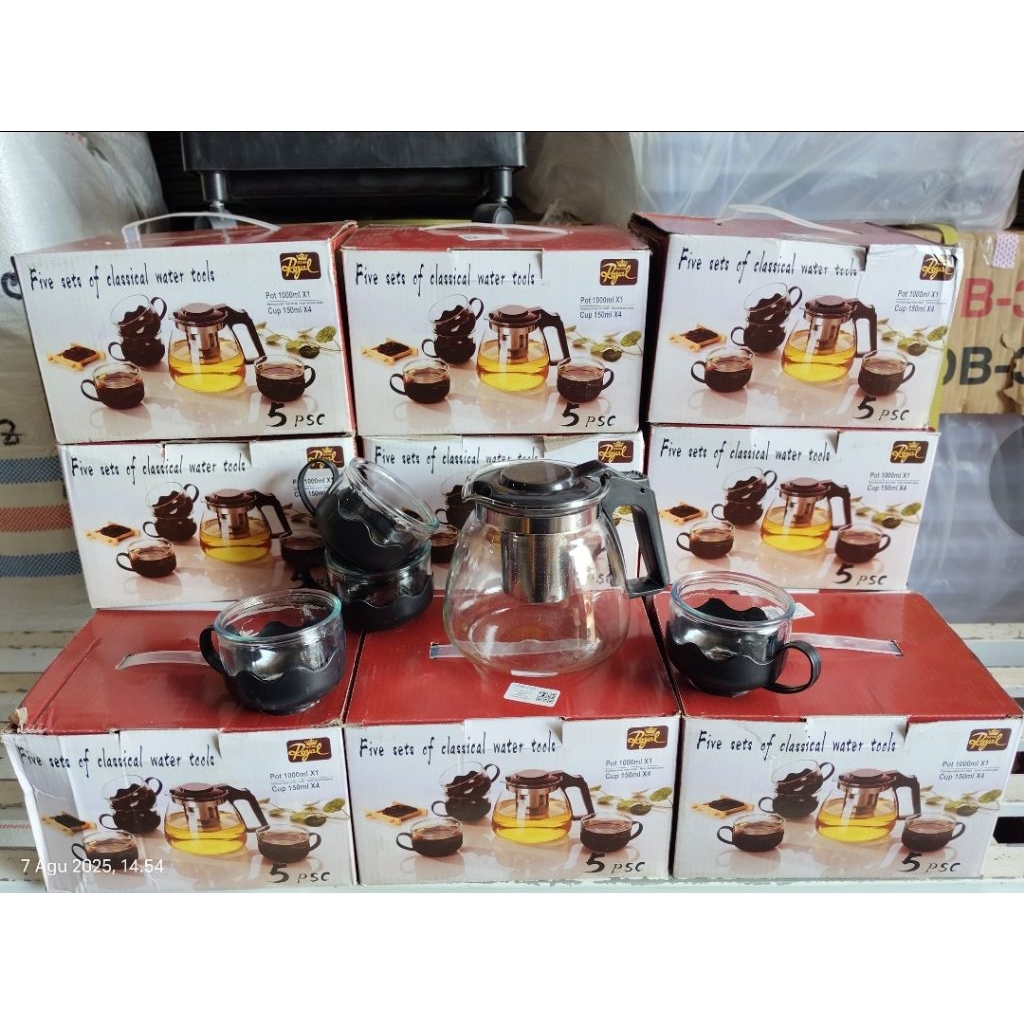 Teapot set kaca isi 5pcs(1pcs teko dan 4pcs gelas kaca)
