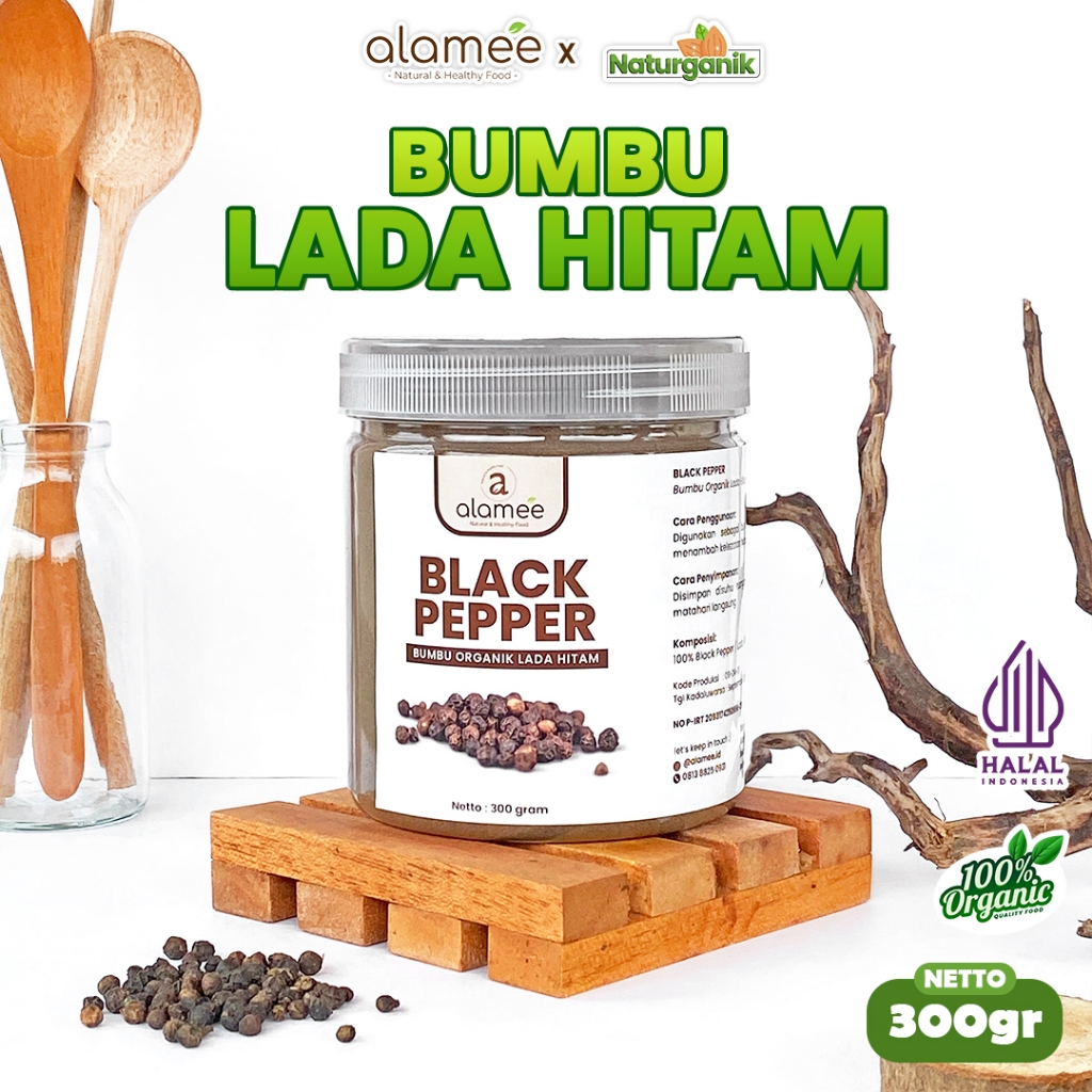 

ALAMEE Black Pepper Powder Bubuk Lada Hitam Bumbu Dapur Instan Blackpepper 300Gr Organik Naturganik