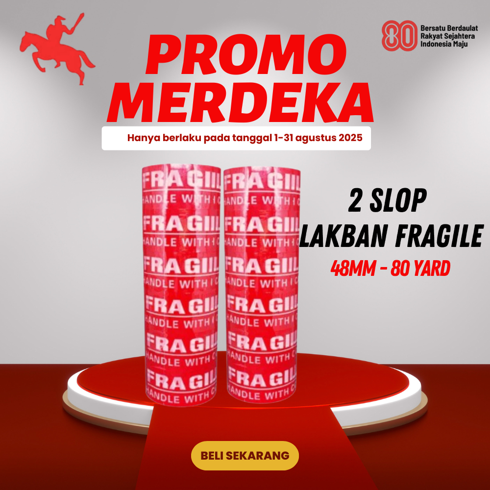 

PAKET HEMAT Lakban OPP Tape / Lakban Fragile Merah KSATRIA Tape 80 Yard (2 SLOP)
