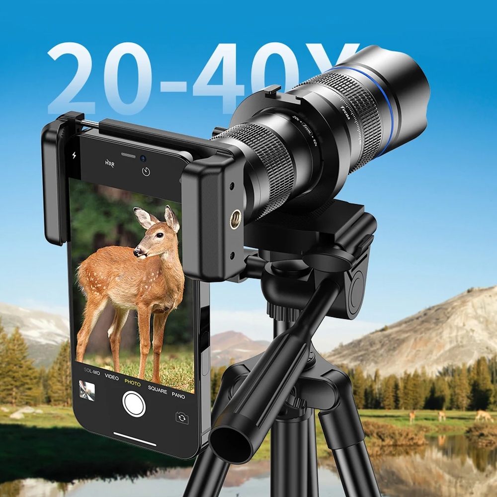 Lensa Tele Smartphone Monocular Telephoto 40X Tripod Hitam APL-20-40XCR50 APEXEL