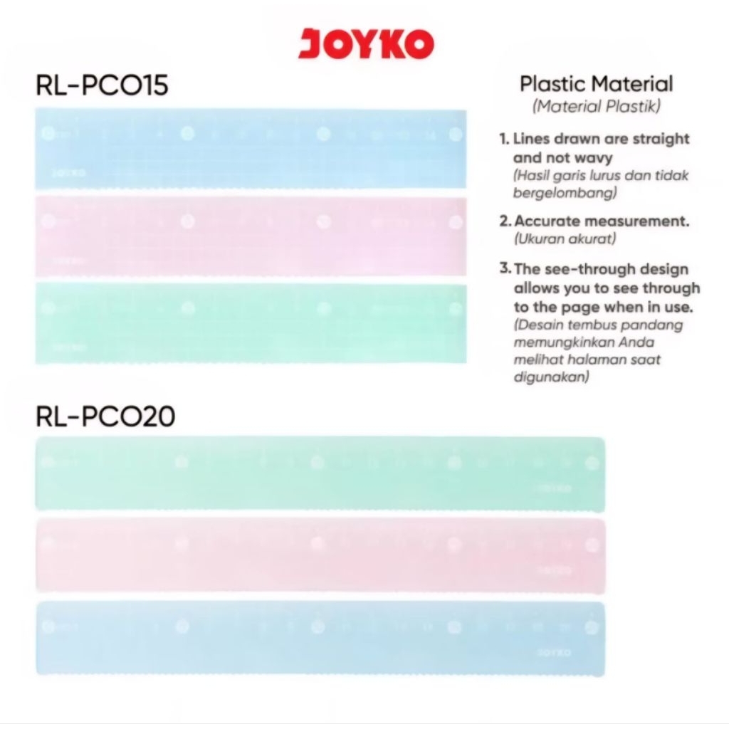 

Penggaris Joyko Warna Pastel RL PCO 15 cm ~ 20 cm 1 ( Satu ) Pcs / Ruler Pastel Color