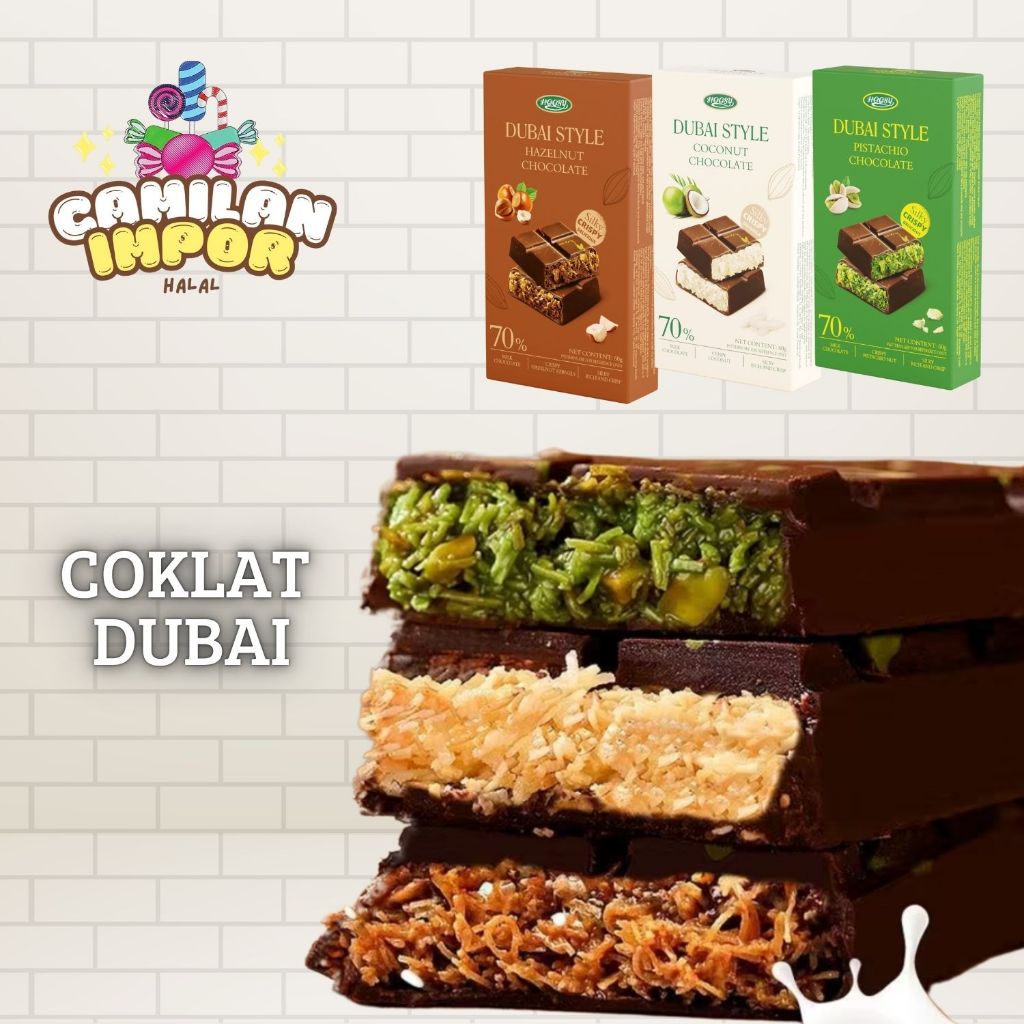 

[ 100% HALAL ] Coklat Dubai Viral dengan banyak varian rasa pistachio , coconut dan hazelnut