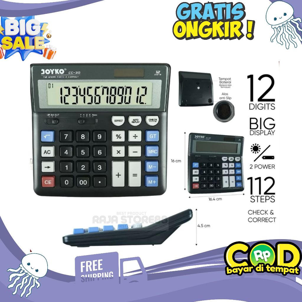 

Kalkulator Meja Joyko CC-30 12 Digit Solar + Baterai Check & Correct