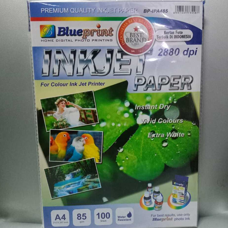 

Kertas Inkjet Paper BluePrint A4 85Gsm 100Sheet Doff Water Resistant BP-IPA485 Printer Tinta