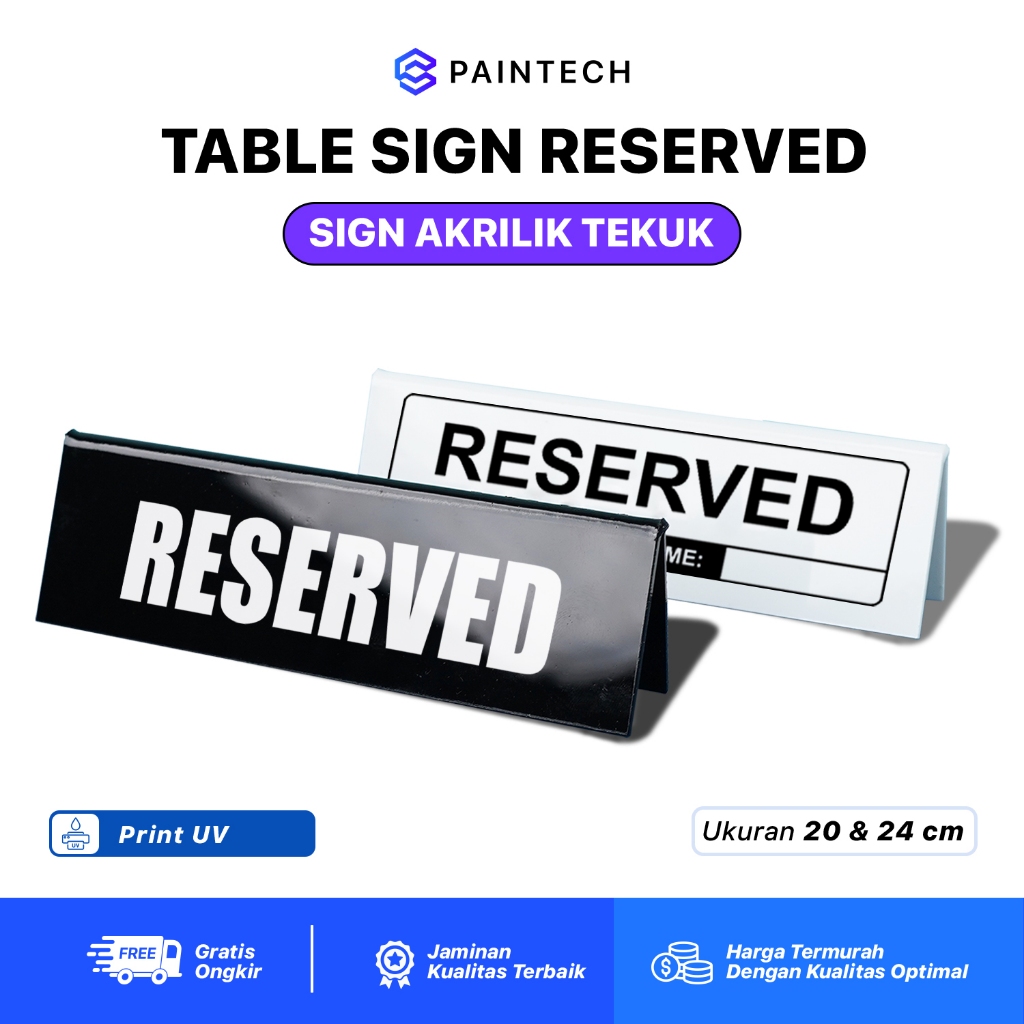 

Table Sign RESERVED Acrylic 2 Sisi - Tanda Meja Klasik, Ukuran 20 & 24 cm, Laser Cutting Presisi