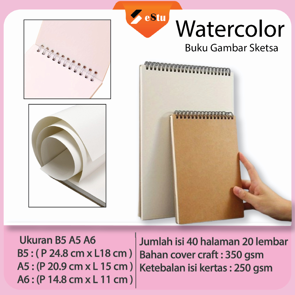 

Estu Sketchbook Watercolor Buku Gambar Sketsa Tebal 250 gsm Ukuran A5 dan A6