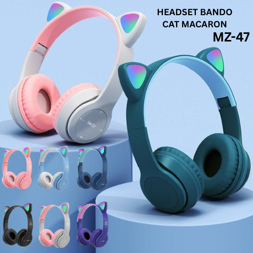 Headphone Bluetooth Wireless Foldable || Headphone Gaming Kitty Cat Ear RBG Bando