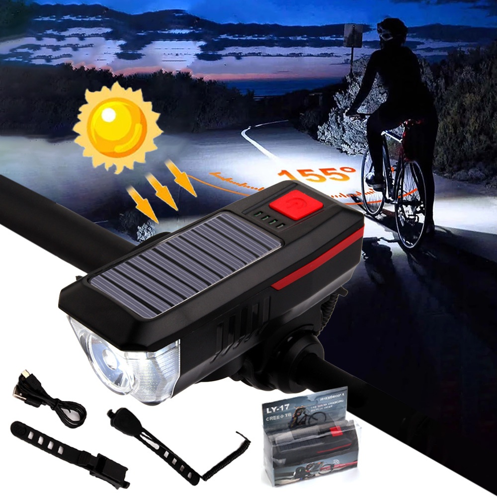 Solar Lampu Sepeda dengan Klakson Tahan Air dan Tahan Hujan Sepeda / Sepeda Gunung Ringan / Lampu De