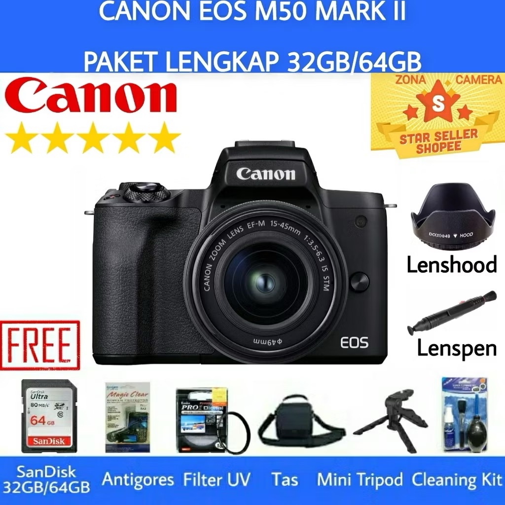 [NEW] CANON EOS M50 MARK II KIT 15-45MM IS STM / CANON M50 MARK II / CANON EOS M50 MARK 2 / CANON M5