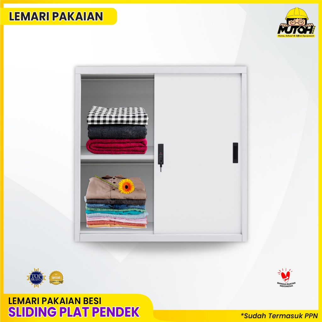 Lemari pakaian PENDEK pintu sliding lemari baju bahan besi 85 cm lemari kamar lemari baju IMP-85