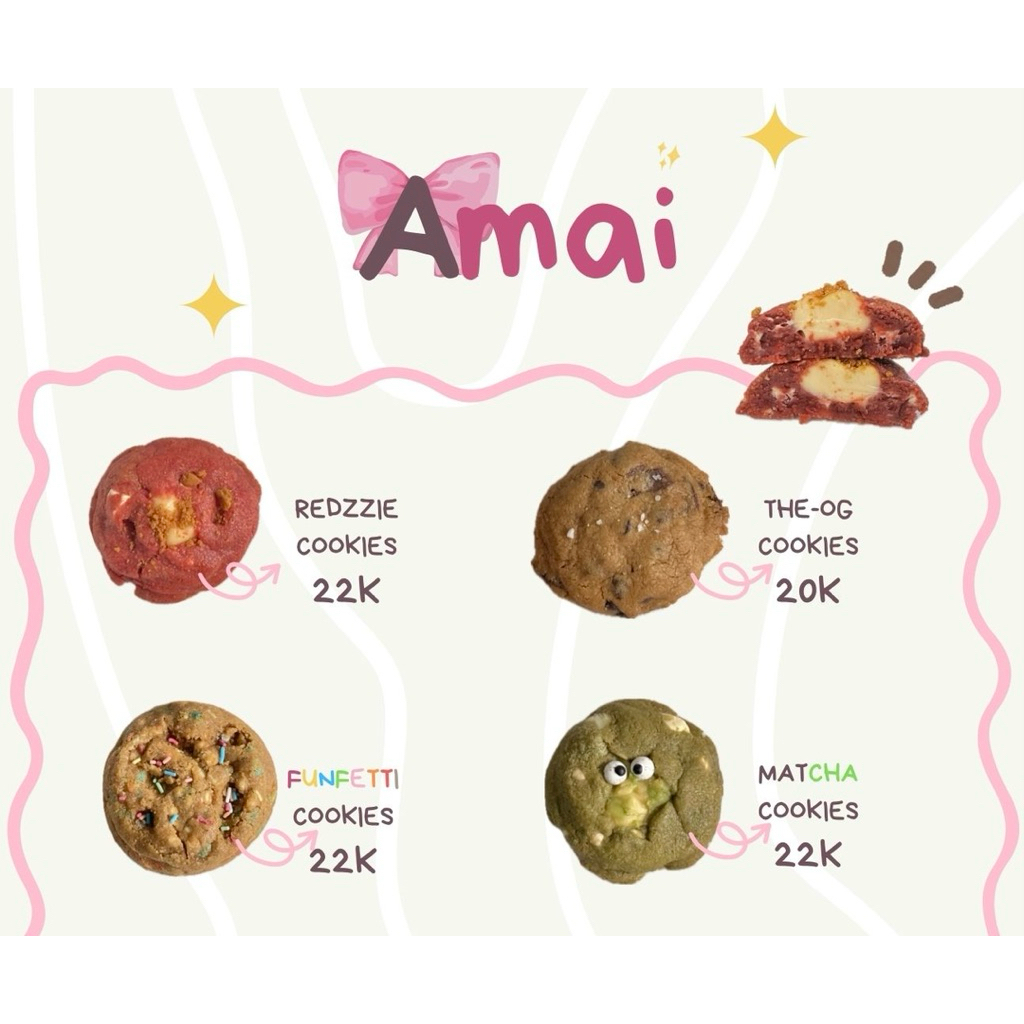 

AMAI | Soft and Chewy Cookies with Rich Fillings | Paket 1 = All Varian (4 pcs) | Total Berat 70 gram