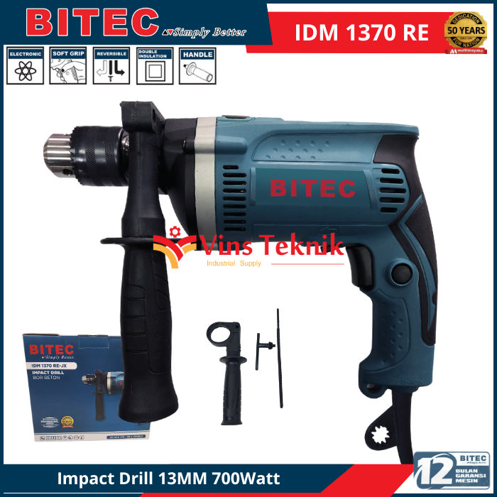 BITEC IDM 1370 RE Mesin Bor Tembok Listrik Impact Drill Hammer Drill 13MM 700Watt IDM1370RE