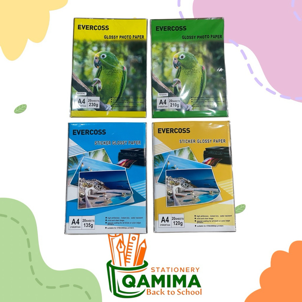 

Kertas Photo Kertas Glossy Dan Sticker Glossy A4 Photo 210 Dan 230 gram EVERCOSS (1 Pak)