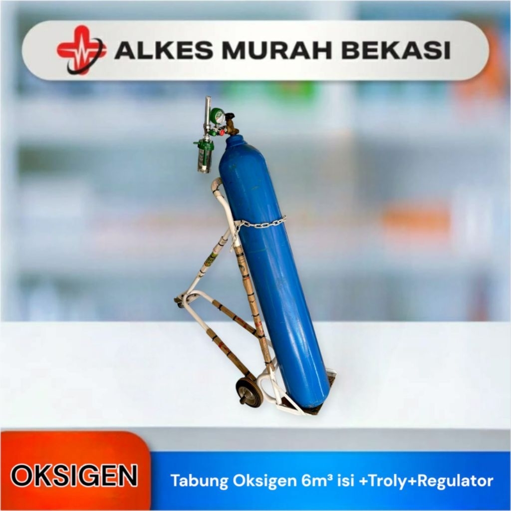 Tabung Oksigen 6M³ isi + Regulator dan Troly
