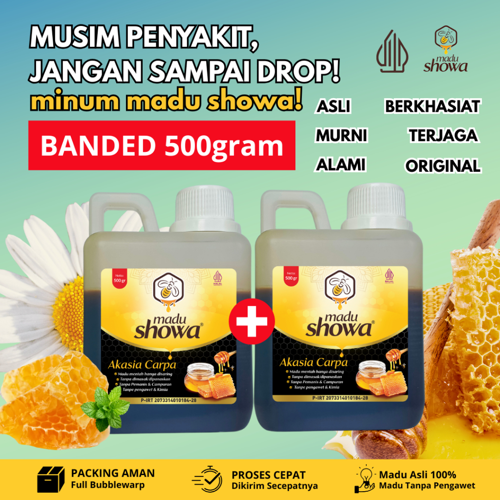 

Madu Showa Madu Murni Akasia Carpa Banded 2 x 0.5 Kg - Asli 100 % Halal & Dinkes