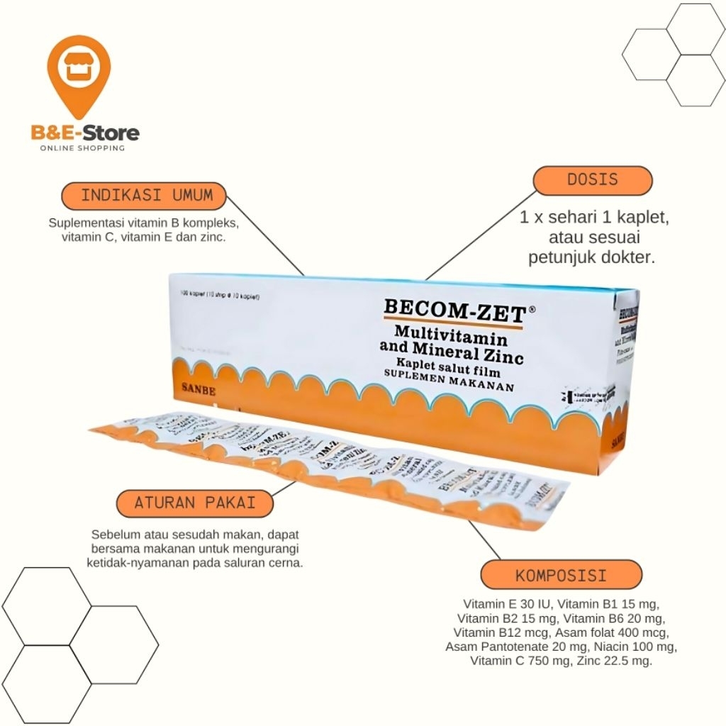 Becom-Zet, 1 Strip @10 Kaplet ( Supplement multivitamin)