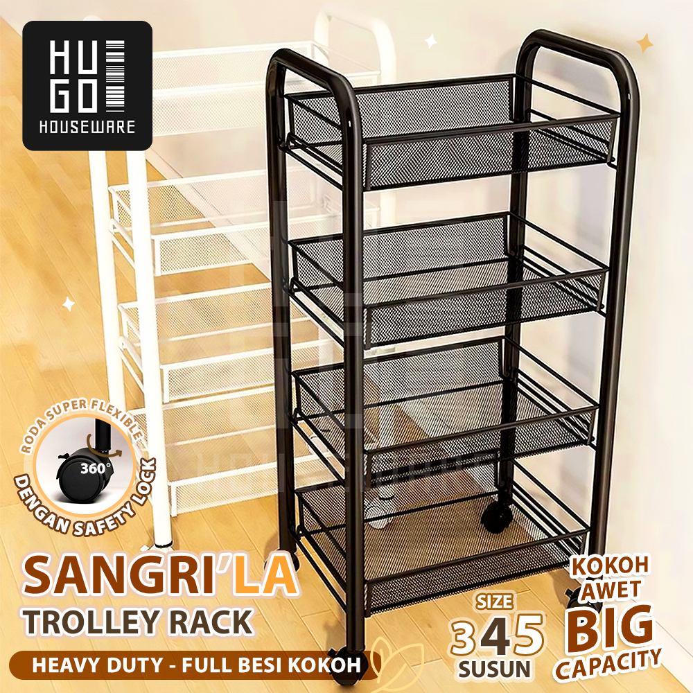 TERLARIS! HUGO Rak Dapur Besi Serbaguna Rak Troli Besi Penyimpanan Bertingkat Rak Kamar Mandi Rak