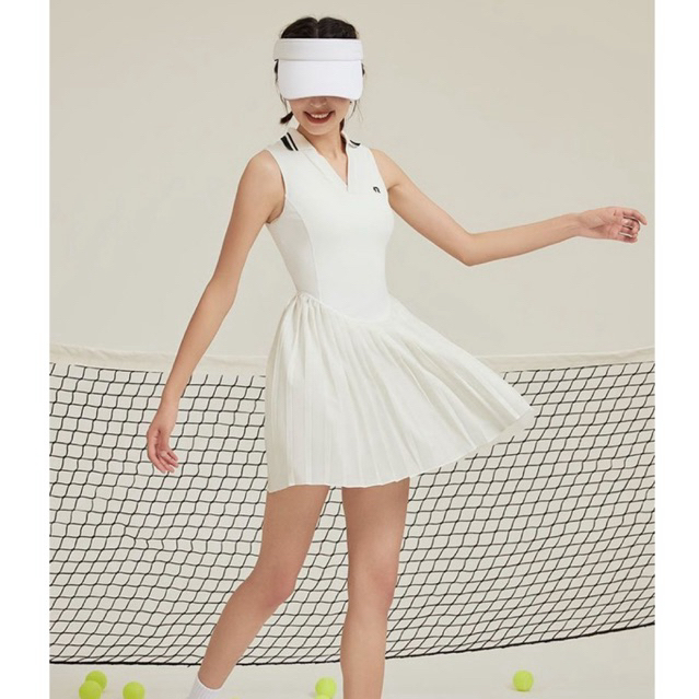 [LYCORA] Ready Stock ✅ Tennis Padel Polo White Dress Putih Olahraga ✅ Include Inner Celana Ada Kanto
