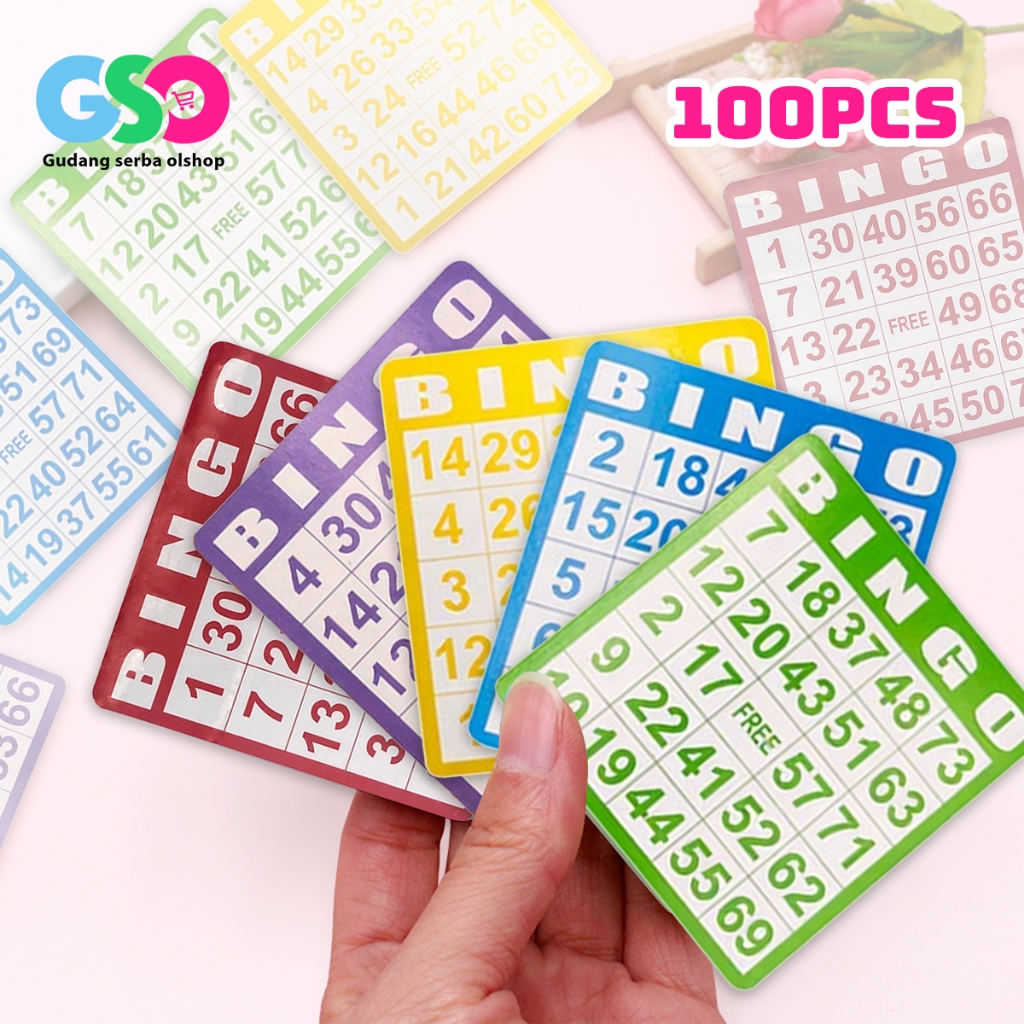 100Pcs Kartu Bingo Lengkap Besar Bingo Card 5 Warna Bingo Set