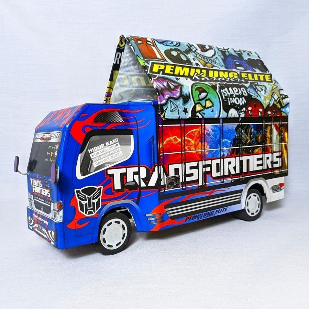 PROMO MINIATUR TRUK OLENG KAYU FULL LAMPU KELAP KELIP RODA DEPAN BISA BELOK KANAN KIRI miniatur truk