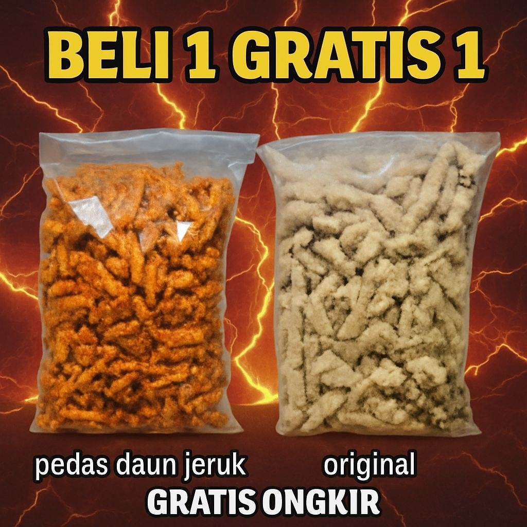 

Basreng Pedas Daun Jeruk Beli 1 Gratis 1 – Sensasi Gurih Pedas yang Bikin Nagih, Wajib Dicoba!