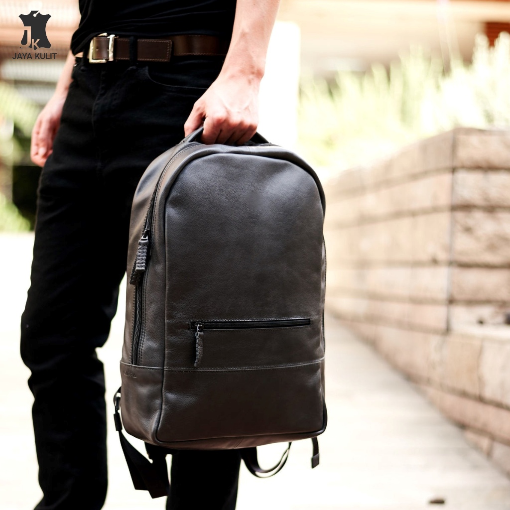 JAYA LEATHER Tas Ransel Kulit Asli Pria Wanita Unisex Premium Quality.JK.BISONTE Black